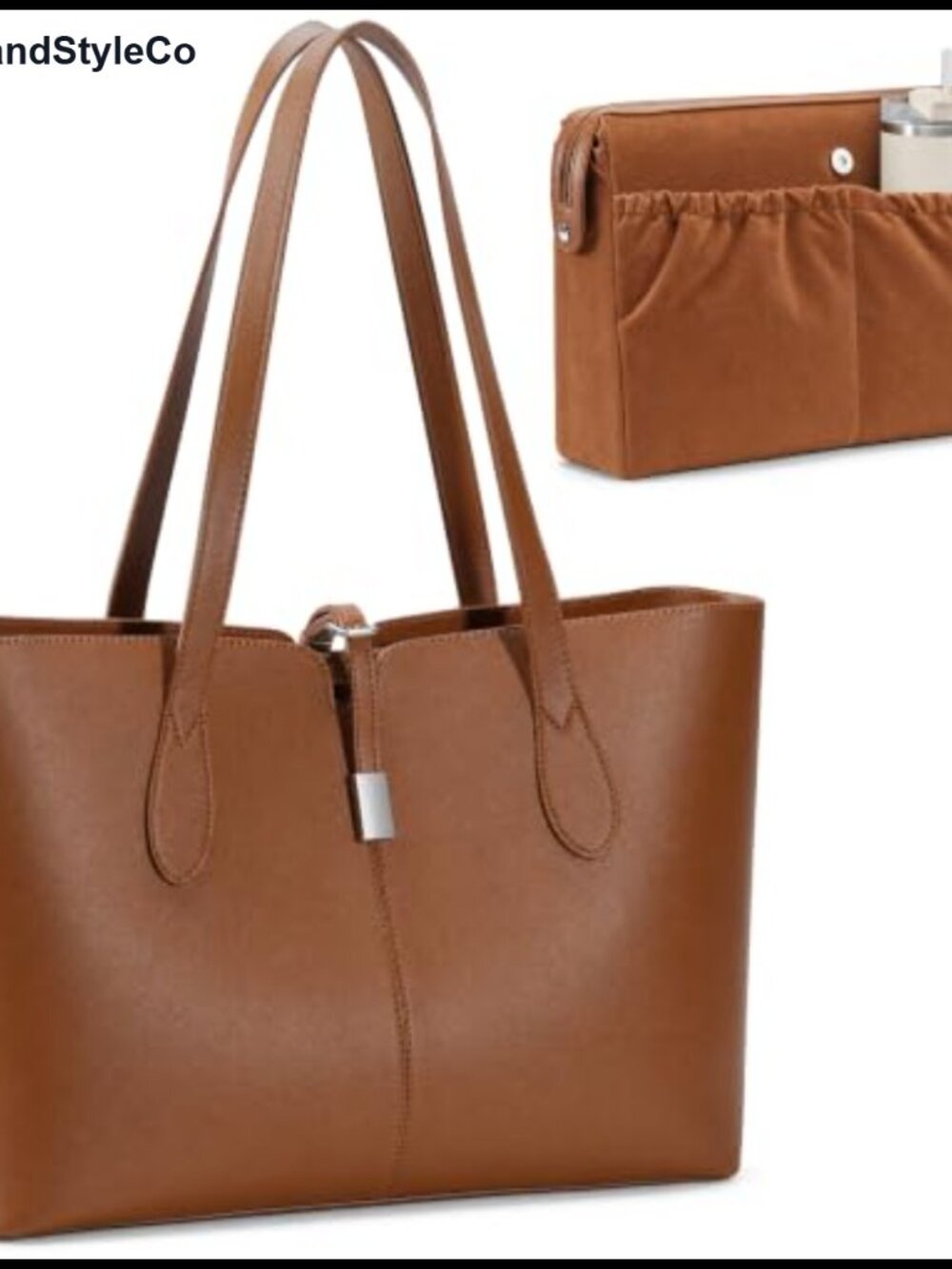 15.6" Laptop Tote Bag 2-in-1 Vegan Leather, Detachable Sleeve